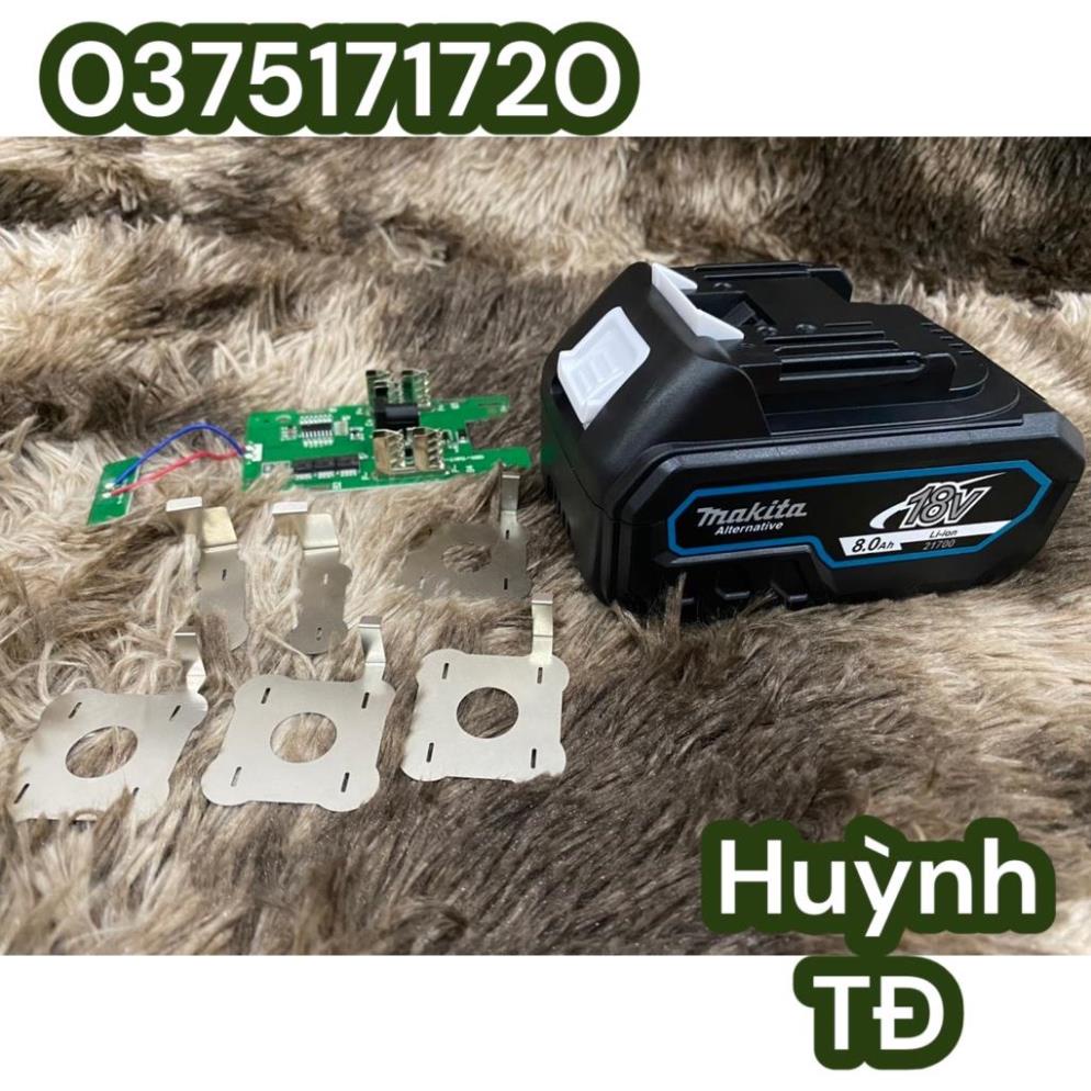 Vỏ mạch Makita 5s-2p 18V 8AH cell 21700 mạch sạc adapter có Led báo pin và tem đáy.