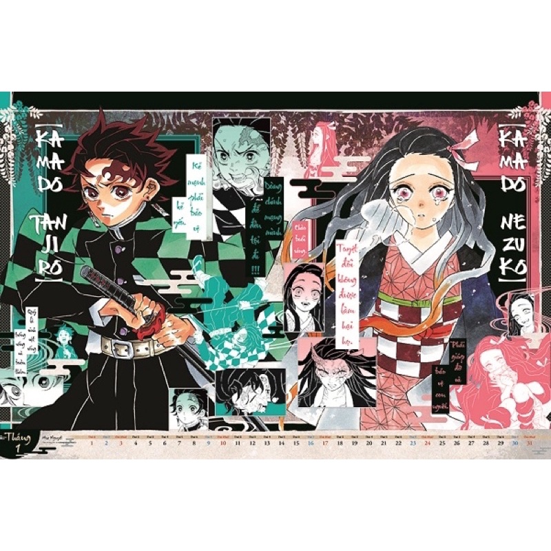 Lịch treo tường thanh g.ươ.m diệt quỷ Kimetsu no Yaiba năm 2021 in nhũ