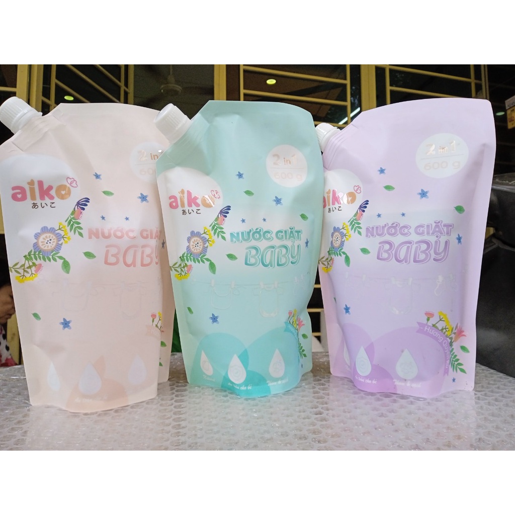 Nước Giặt Xả Quần Áo 2in1 Aiko - An toàn cho Bé - dạng túi 600gr