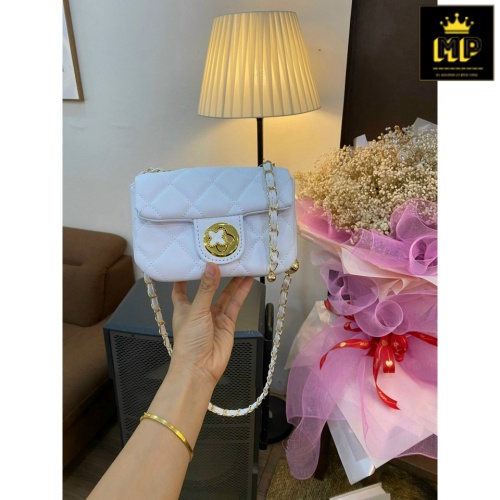 Túi Xách Chất Da MP KEN Khoá Hình Cỏ 4 Lá Màu Đen Trắng Xanh Cực Tôn Da Size 18 Đeo Chéo Dây Xích Có Chuông