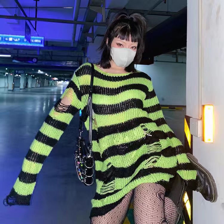 Y2g Áo Sweater Dệt Kim Dáng Rộng Rách Gối Phong Cách Âu Mỹ Cho Cặp Đôi
