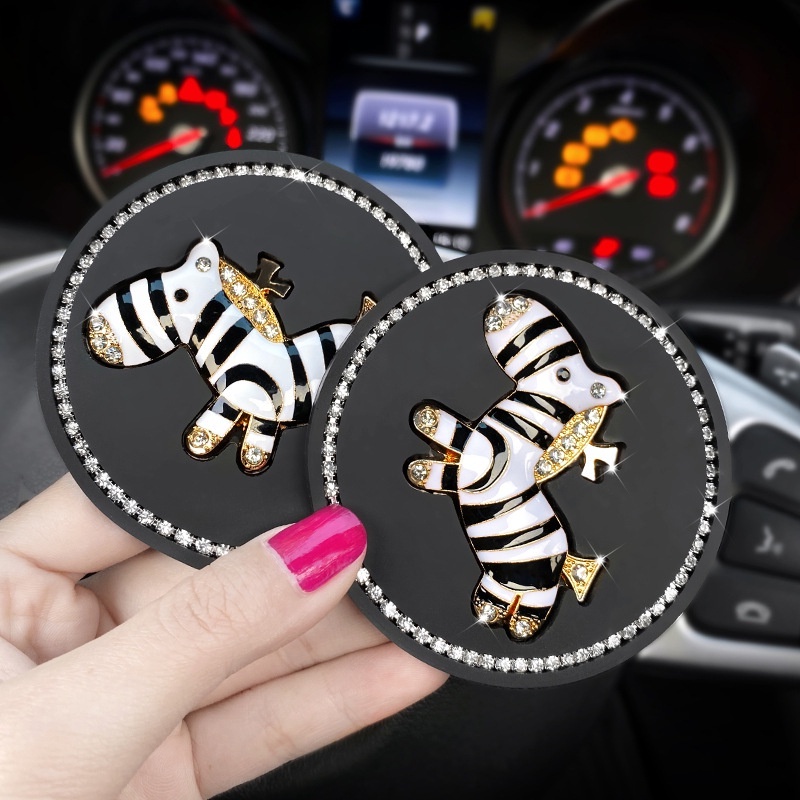 Miếng Lót Hốc Để Cốc Nước Đính Đá Họa Tiết Con Vật Dễ Thương Trang Trí Xe Ô Tô