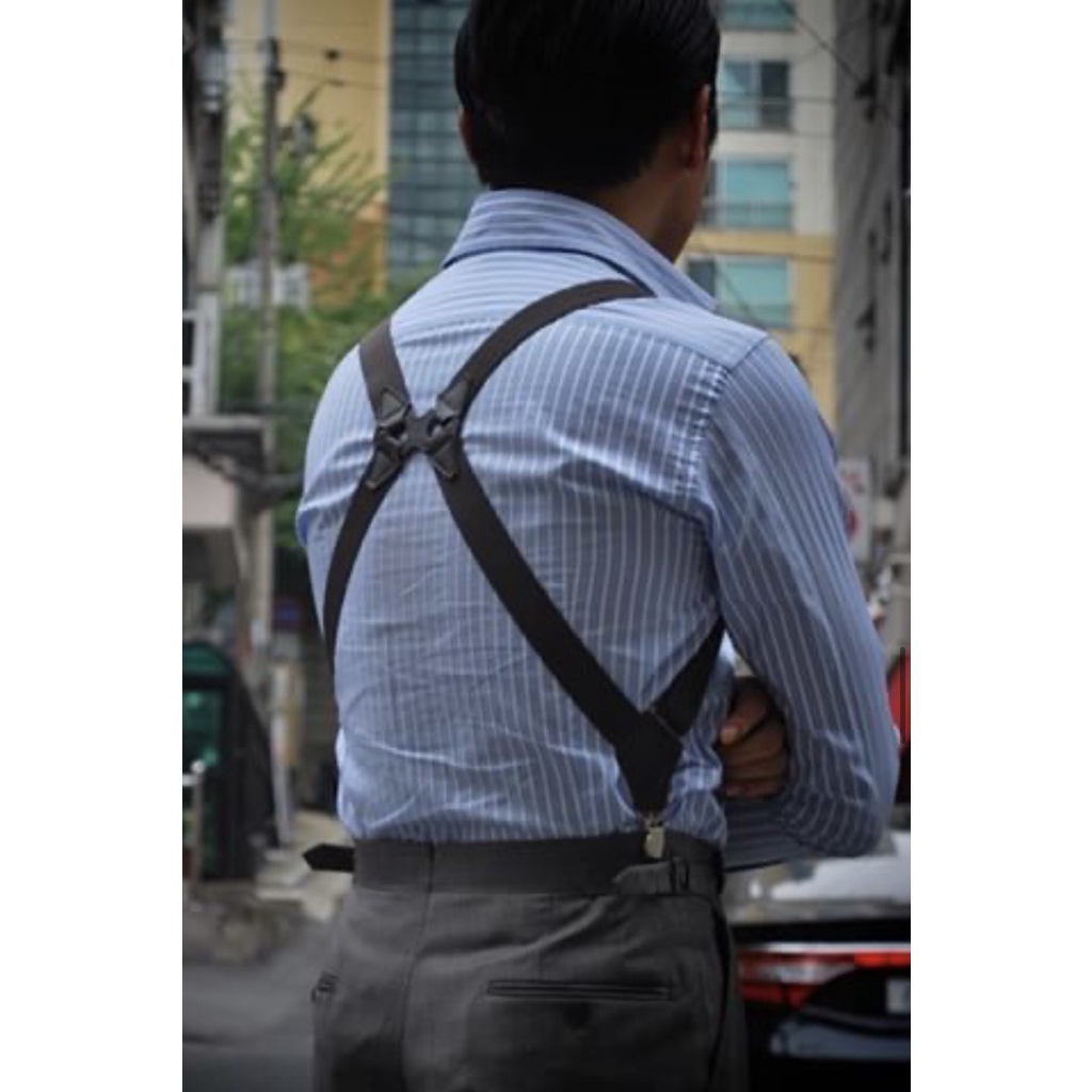 Dây đai chữ X cho nam đeo 2 kẹp bên hông / holster suspenders bằng chun side clips viền da bản 3.5cm