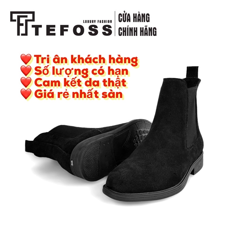 Giày nam chelsea boot da bò thật cao cổ TEFOSS HN601 đen thời trang size 38-44- Mũi tròn da lộn,đế khâu