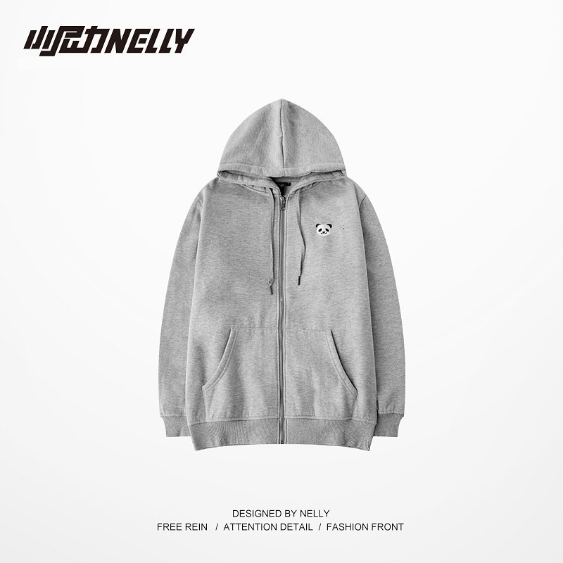 Áo hoodie zip NELLY unisex chất liệu nỉ lót bông freesize in hình gấu trúc