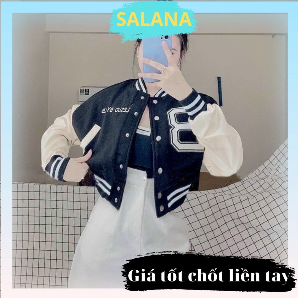 Áo khoác bomber nữ chữ B form ngắn crotop vải nỉ cao cấp ❤️ Áo khoác nữ phong cách Ulzzang. SALANA