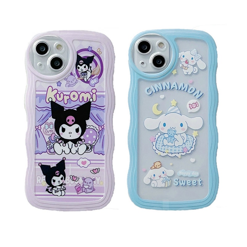 Cartoon Casing Samsung Galaxy A54 A34 A24 A14 A12 A04 A73 A53 A52 A52S A33 A32 A23 A72 A22 A13 4G 5G A03S A02S A11 A02 A03 A51 A50 A50S A30S A20 A30 A20S A10S A21S M22 M32 M12 M11 M02 Cute Waves Edge Cinnamon Kuromi Fine hole Clear Soft Phone Case STB 15