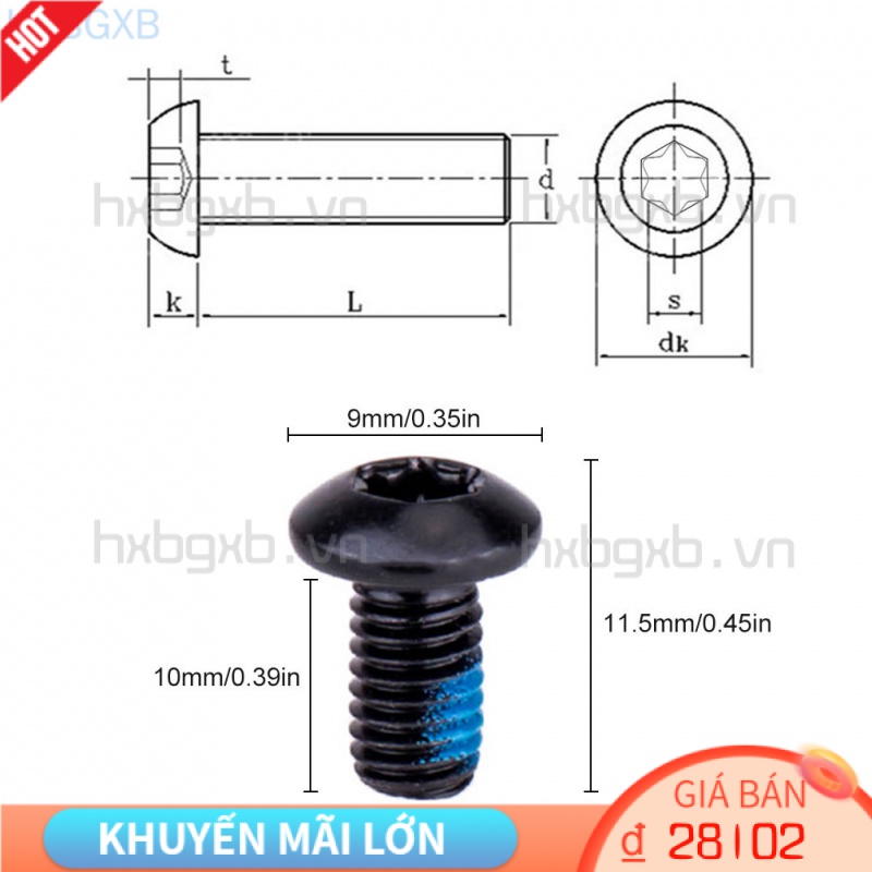 Ốc Vít Xe Đạp Leo Núi T25 M5X10Mm Màu Đen