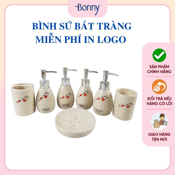 Bình sứ đựng nước rửa tay, lọ sứ đựng dầu gội, sữa tắm gốm sứ Bát Tràng cao cấp, bình dáng xoài hoa đào 200ml