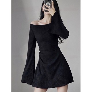 Váy trễ vai nhăn tay loe nhún eo the.sweaterweather TSW (ảnh thật)