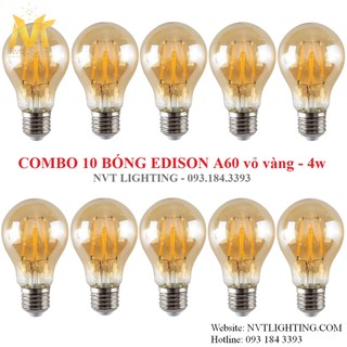 Combo 10 bóng đèn edison a60 dimmer vỏ vàng nắng