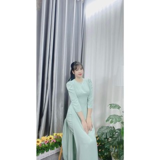 Áo dài lụa mỹ tay bồng-áo dài cà ri