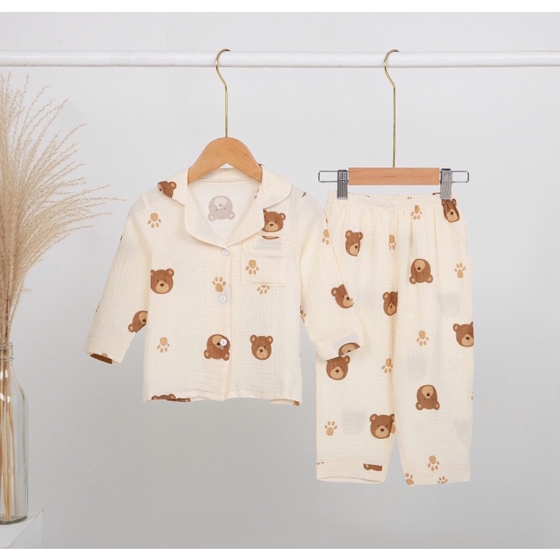 Pijama bé trai bé gái dài tay vải xô muslin