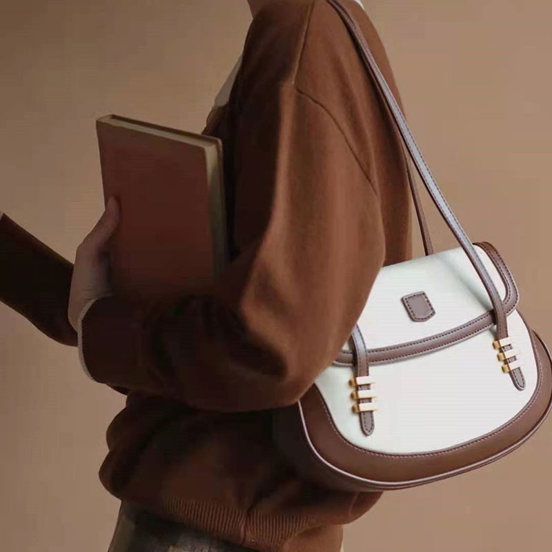 Mischa Túi Đeo Vai Bằng Da PU Màu Tương Phản Phong Cách retro Pháp Thời Trang Sang Trọng Dễ Phối Đồ