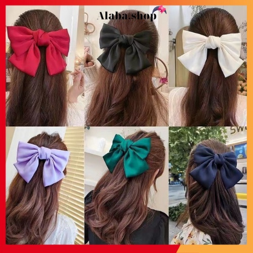 cột tóc, kẹp tóc bấm nơ to màu đen đỏ hàn quốc kiểu dáng tiểu thư cute sang chảnh Alaba