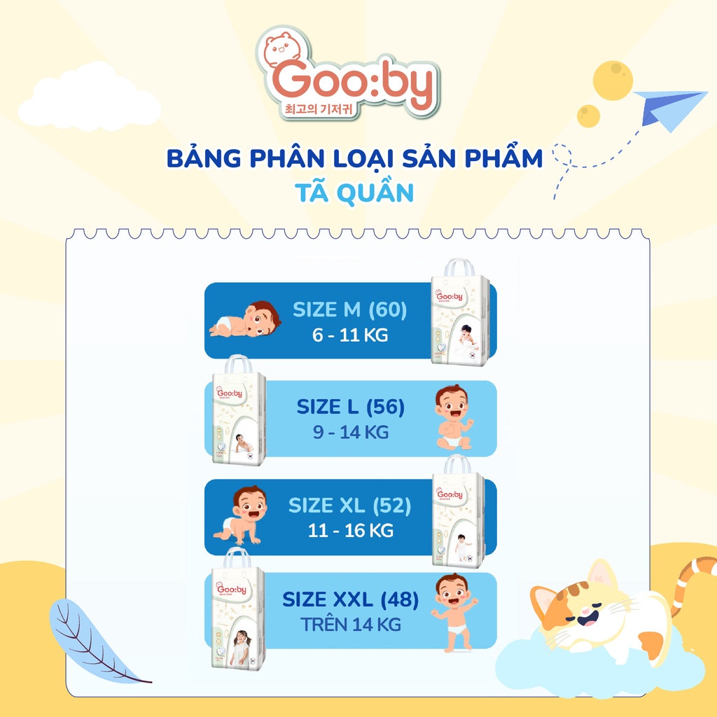 Tã/bỉm quần Gooby mềm mại, an toàn, siêu thấm hút size M/L/XL/XXL cho bé từ 9kg - 20kg