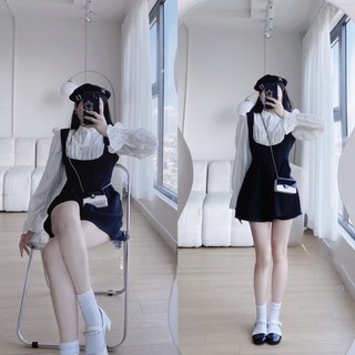Set jumpsuite yếm tiểu thư kèm áo sơ mi phối bèo sjytta