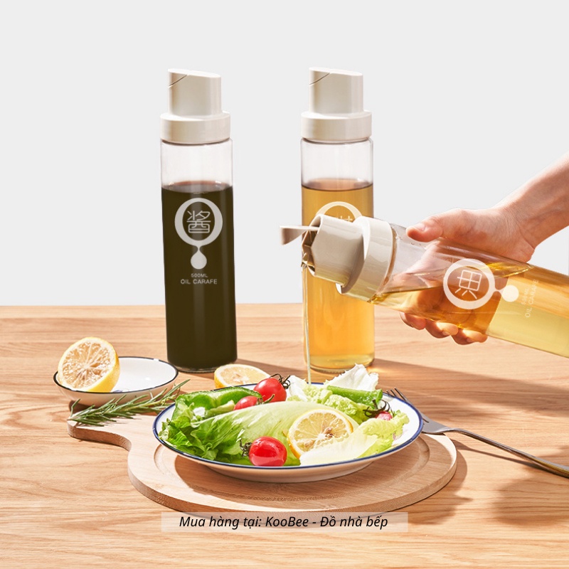Bình đựng dầu ăn thủy tinh KOOBEE thông minh nắp tự đóng mở, chai đựng dầu ăn thủy tinh cao cấp màu sang trọng (NB68)