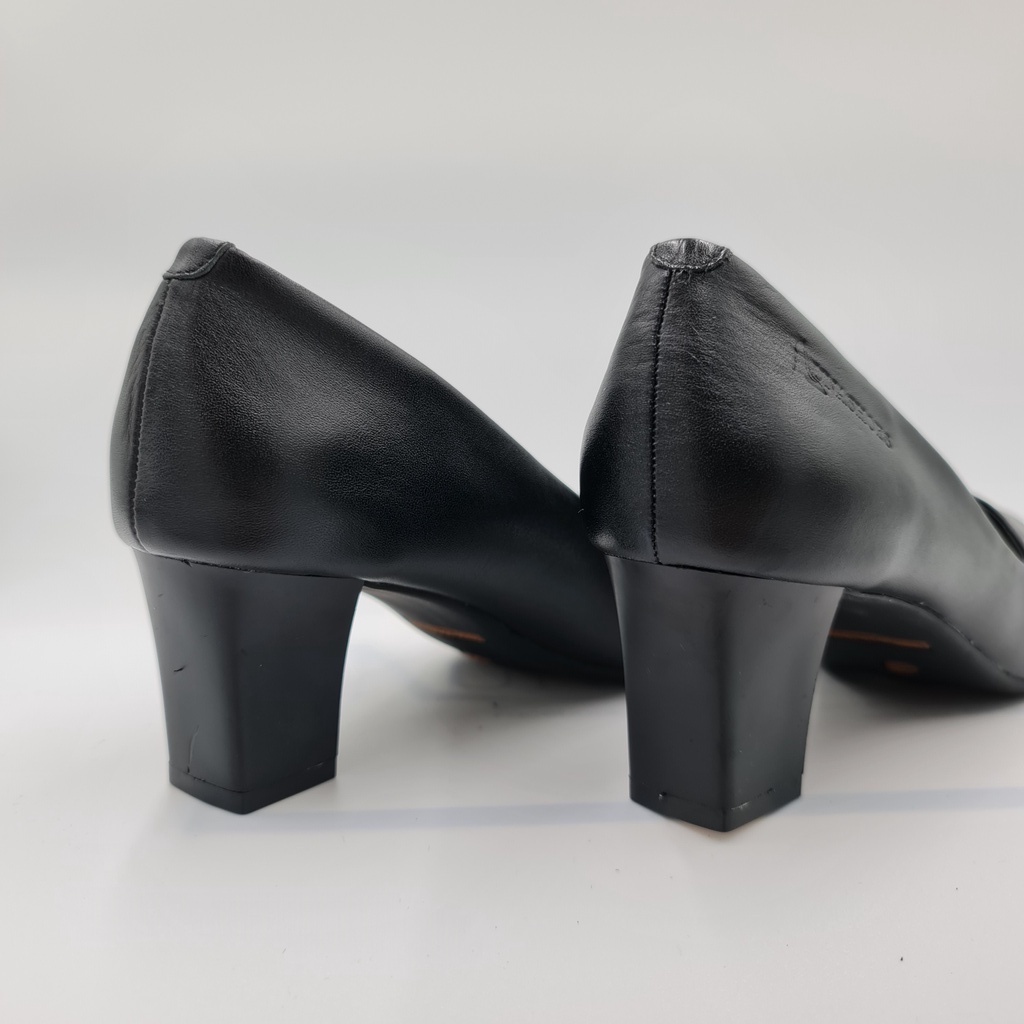 Cao gót nữ 5p Lunashoes 5006 giày da bò thật guốc mũi nhọn cho mẹ đen đỏ trắng nâu bảo hành 24 tháng