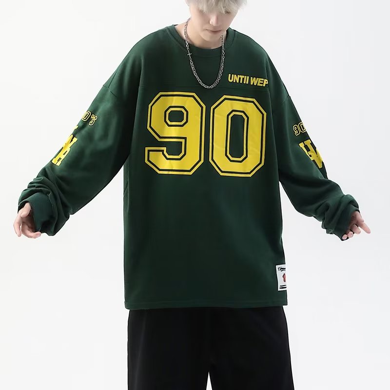 Áo Thun Tay Dài Chui Đầu Dáng Rộng In Hình Khúc Côn Cầu 90 Hockey Jersey Phong Cách Retro Đường Phố Mỹ