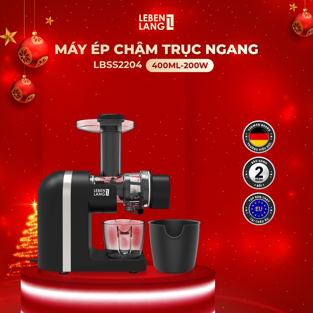 Máy ép chậm hoa quả LEBENLANG trục ngang, dung tích 400ml, công suất 200W, bảo hành 24 tháng – LBSS2204
