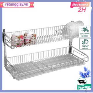 Kệ Mâm 2 Tầng Úp Chén Dĩa Có Khay Hứng Goda Inox 304(80 x 30cm; 81x 38x 18cm )