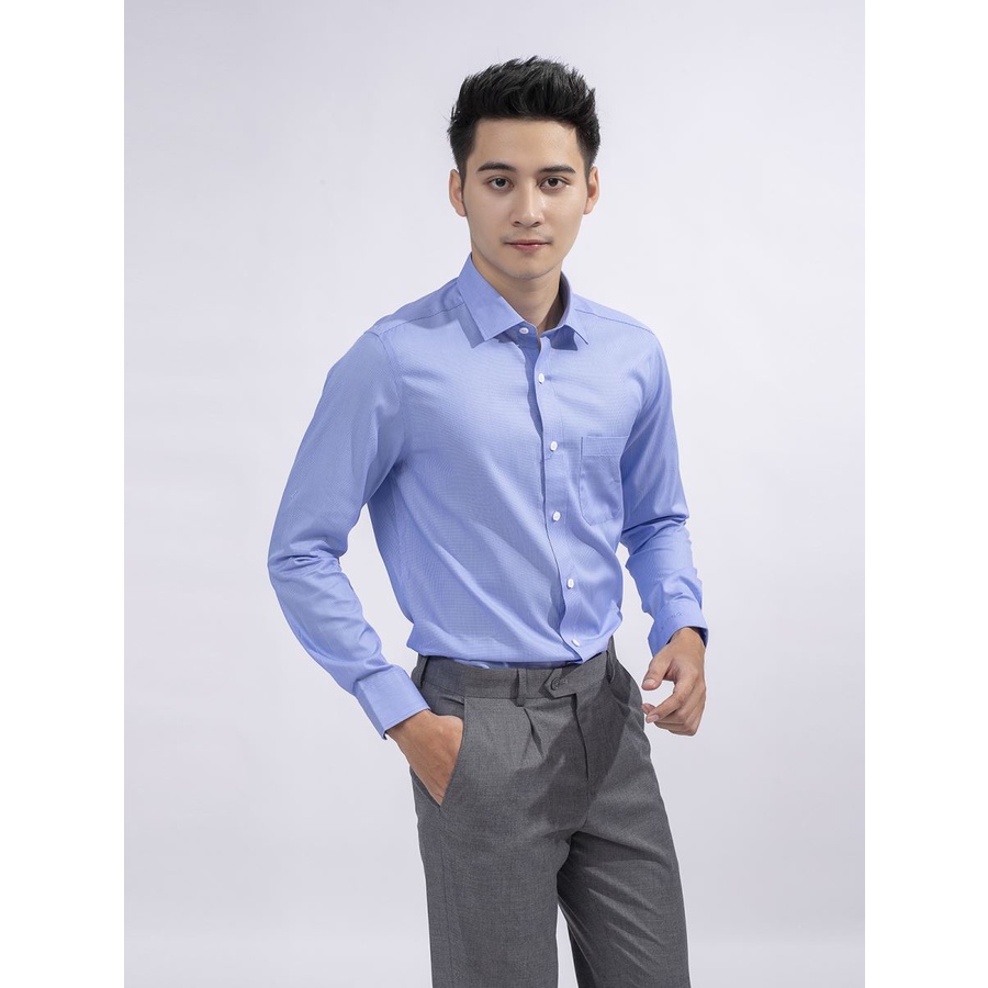 Áo sơ mi nam Aristino cotton kết hợp sợi sồi túi ngực from rộng ALS10609