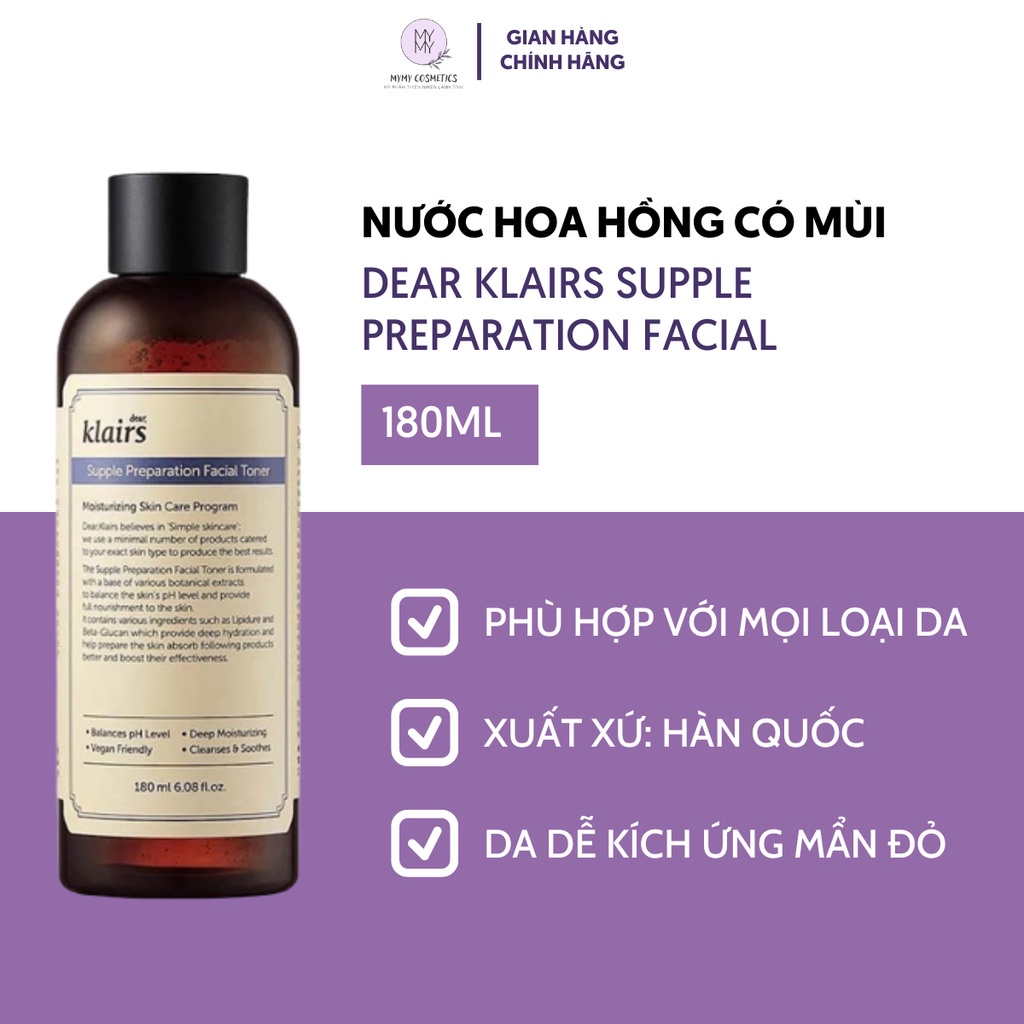 Nước Hoa Hồng Có Mùi Dear Klairs Supple Preparation Facial Giúp Da Mềm Mại Ẩm Mịn Tươi Sáng 180ml