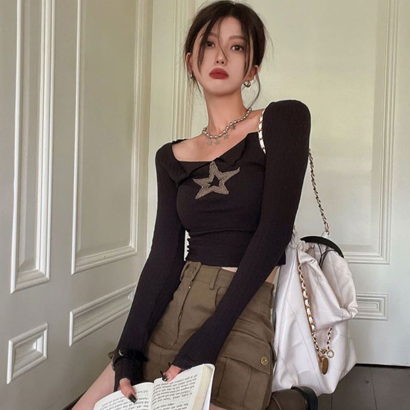 Áo croptop XINLANYASHE dệt kim tay dài thời trang cho nữ