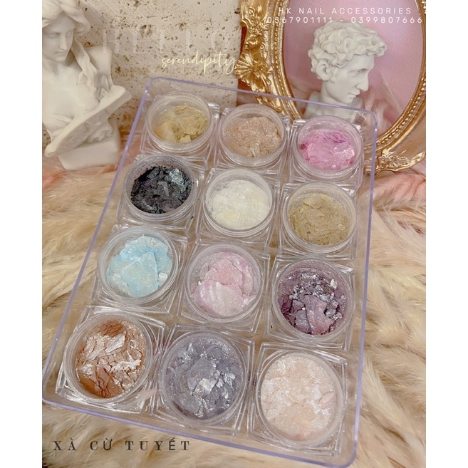 Set xà cừ tuyết 12 màu trang trí móng HK NAIL ACCESSORIES