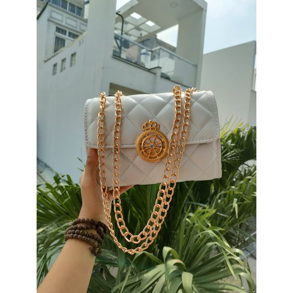 Túi xách nữ đeo vai đeo chéo chần ô da trơn vương miệng VMIENG