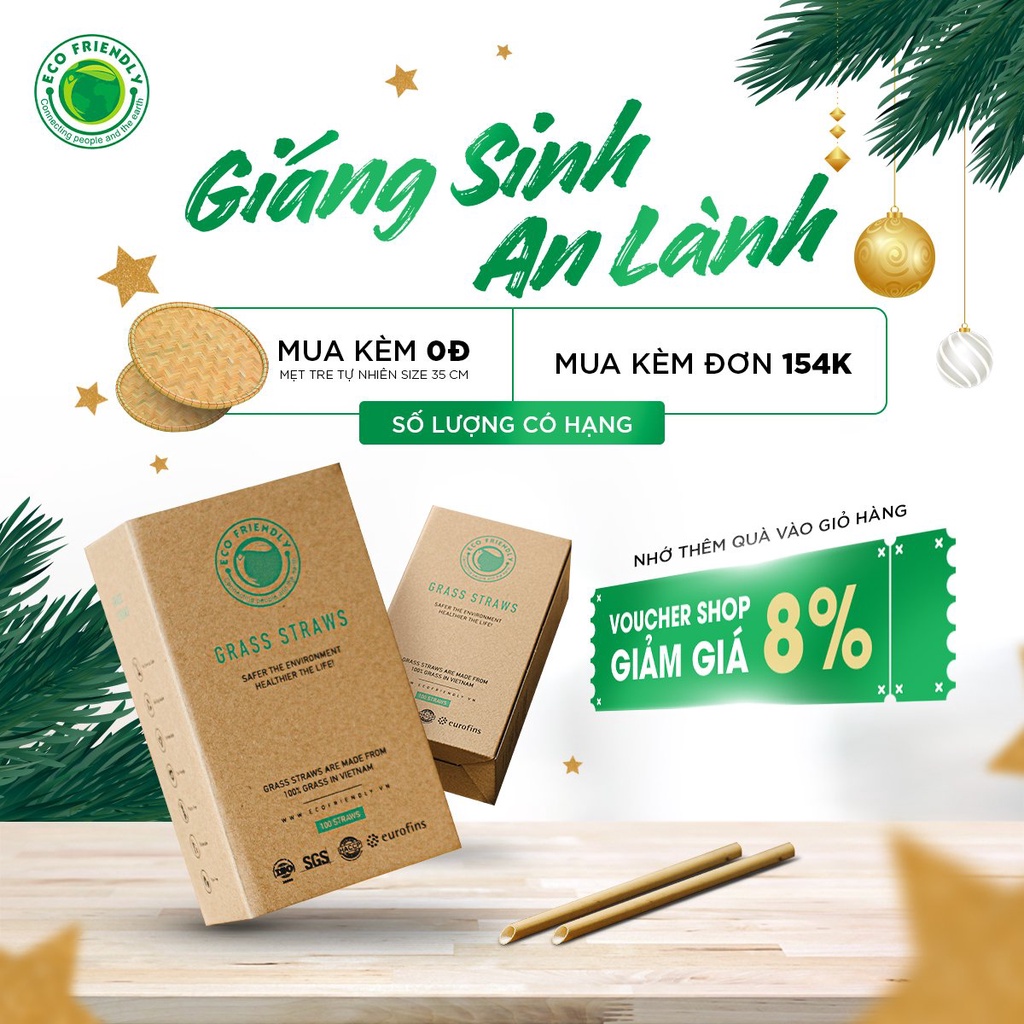 Ống hút cỏ bàng (Grass straws) Hộp 100 ống dài 11 cm - Hàng xuất khẩu đi Mỹ - Dùng được cho tất cả các loại thức uống