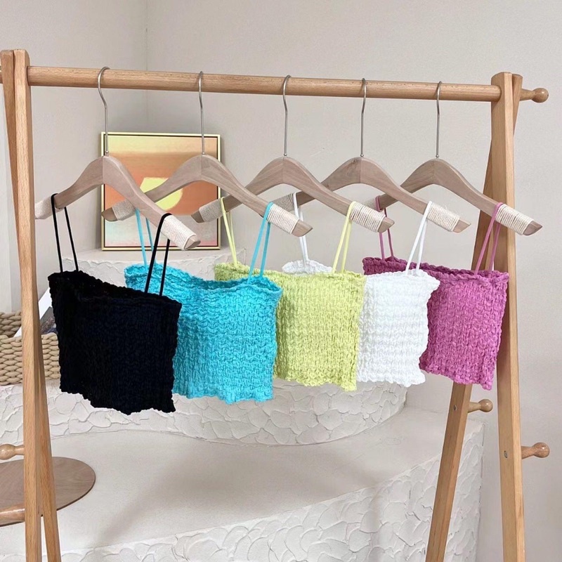 Áo hai dây bra croptop xốp nhăn có đệm mút hàng Quảng Châu