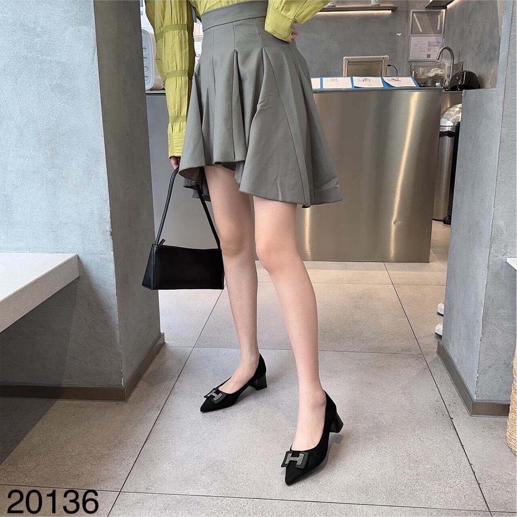 Giầy Cao Gót Nữ Da Lộn Hàng QC Gót Trụ Cao 4cm