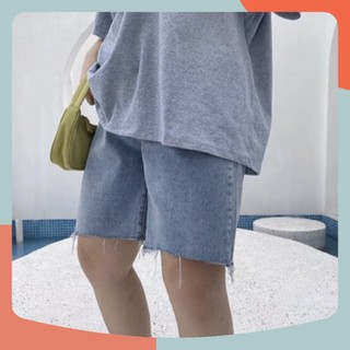 [Bigsize 55-88kg] Quần Lửng Ngố Ống Rộng, Xanh Nhạt Tua Lai, Lưng Cao, Không Giãn