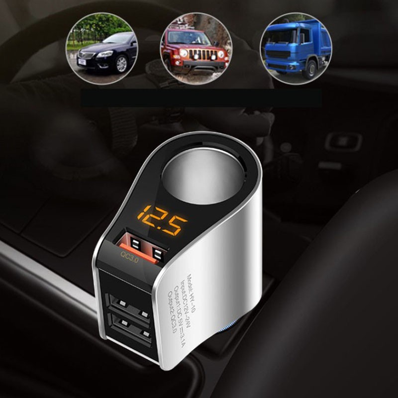 Tẩu Sạc Ô Tô - Tẩu Sạc Nhanh Ô Tô Chính Hãng Hyundai - Đầu Ra 3 Cổng USB, 1 Cổng Tẩu Tròn