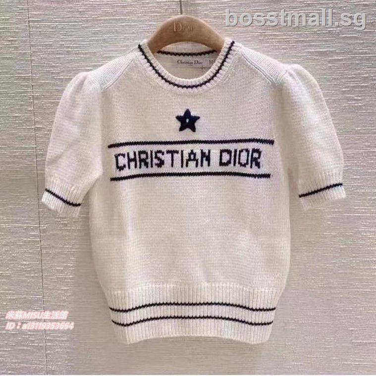 DIOR Áo Thun Tay Ngắn Dệt Kim Thời Trang Cho Nữ