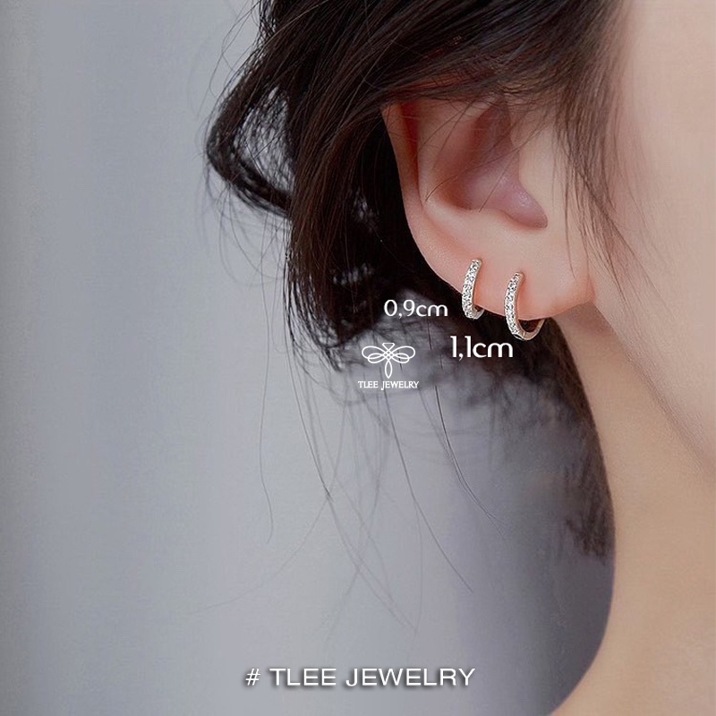 Khuyên tai bạc nữ TLEE tròn nạm đá sang trọng TleeJewelry B0124