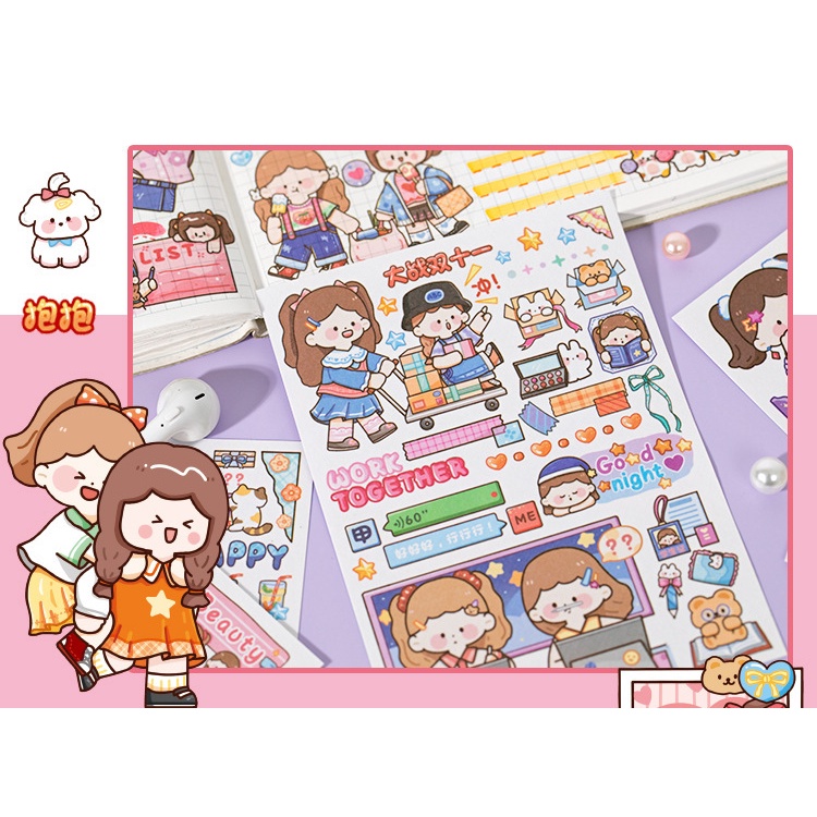 Set 4 Miếng Dán Trang Trí Sổ Tay DIY Hình Cô Gái Hoạt Hình Nhật Bản Dễ Thương