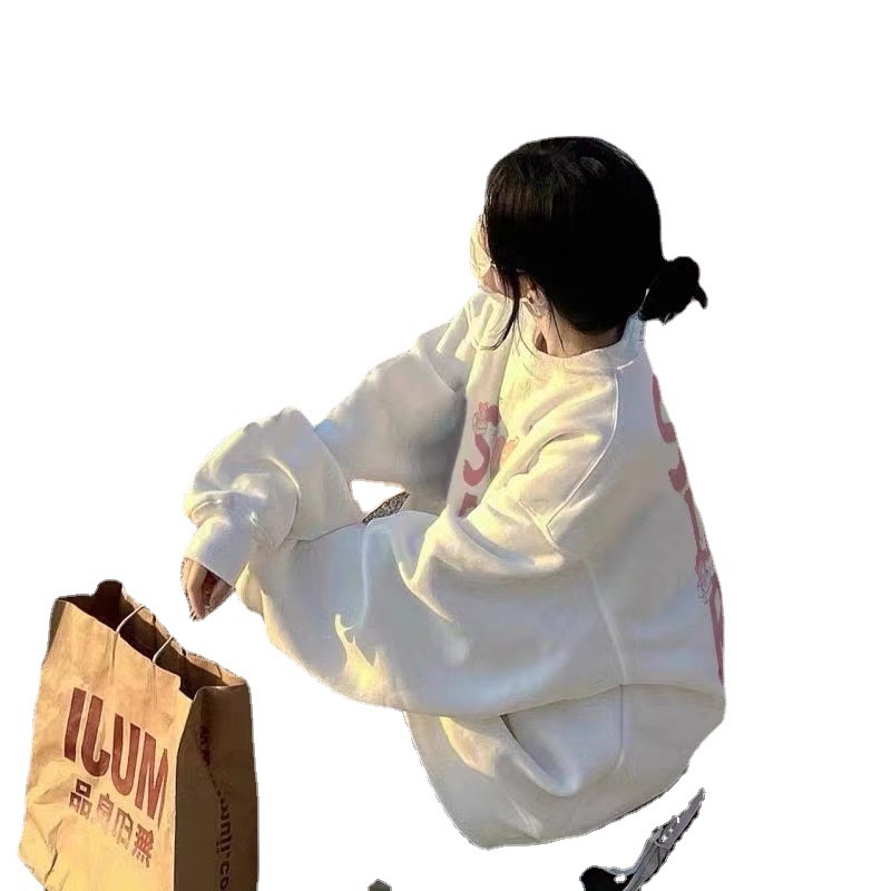 Áo nỉ  cổ tròn dáng rộng màu trắng/ đen thời trang cho nữ