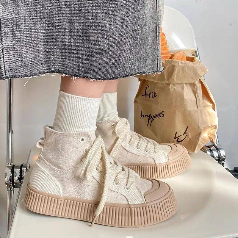 Giày Thể Thao Vải Canvas Cổ Cao Đế Dày Phong Cách Hong Kong Thời Trang Mùa Thu Hàng Mới Chính Hãng Niche