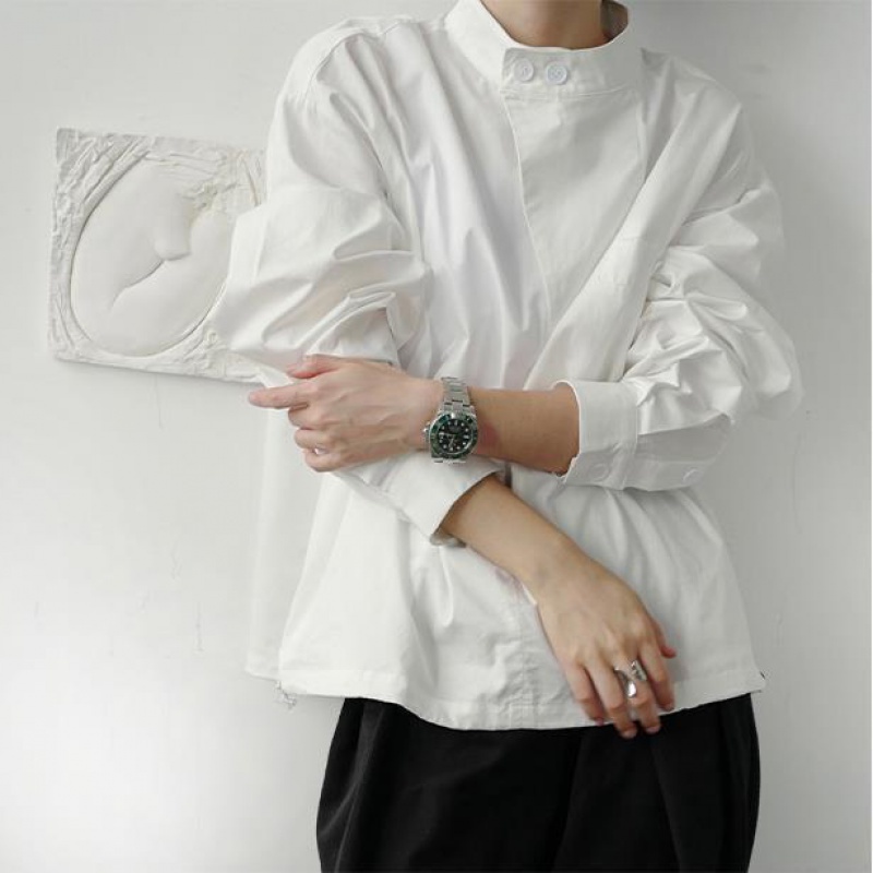 Influencer Áo Sơ Mi Trắng Dài Tay Dáng Rộng Đơn Giản Cao Cấp Thiết Kế bf Ruffian Cho Nam Và Nữ