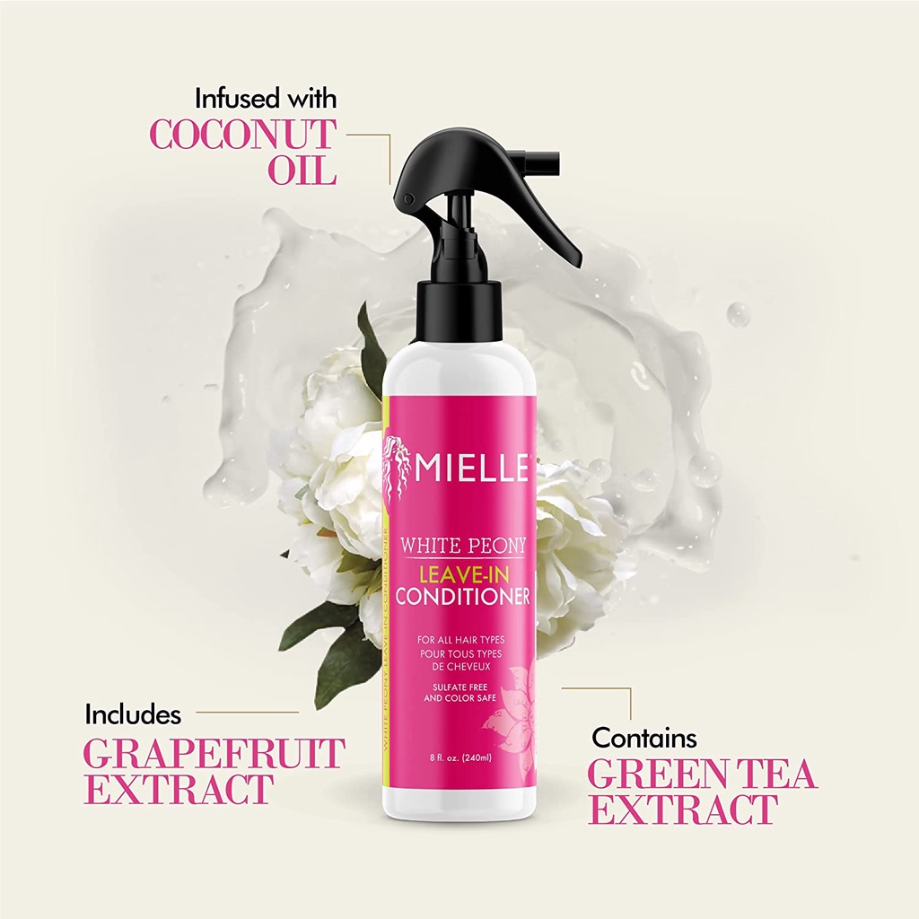 Dầu xả khô dạng xịt Mielle Organics White Peony Leave-In Conditioner không sulfate 240ml dưỡng cho tóc xoăn tự nhiên
