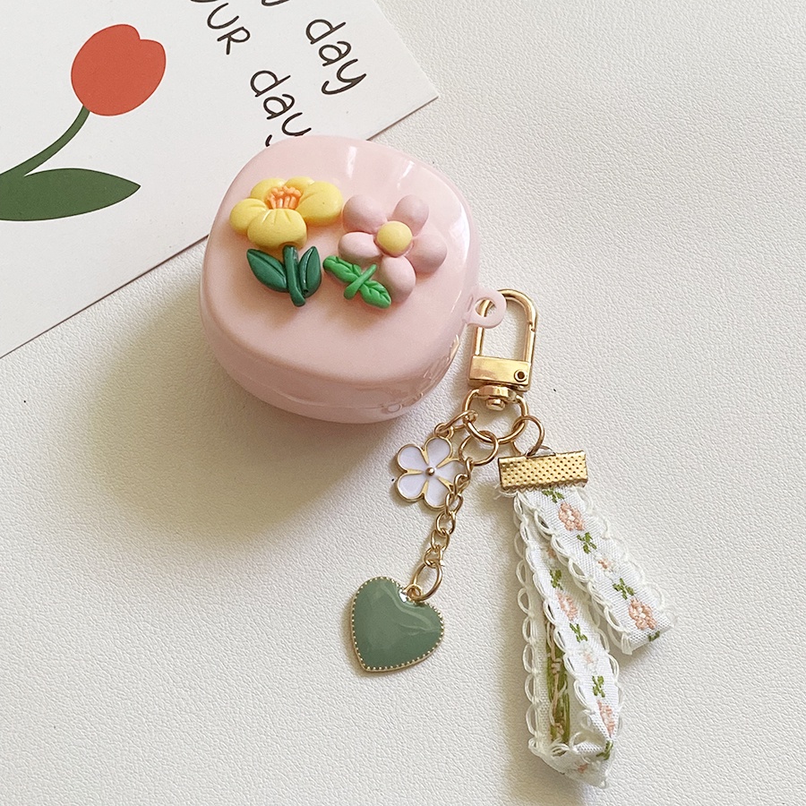 Vỏ Bảo Vệ Hộp Sạc Tai Nghe Baseus WM02 Bằng Silicon Họa Tiết Hoa Tulip Dễ Thương Kèm Móc Treo Tiện Dụng Ốp