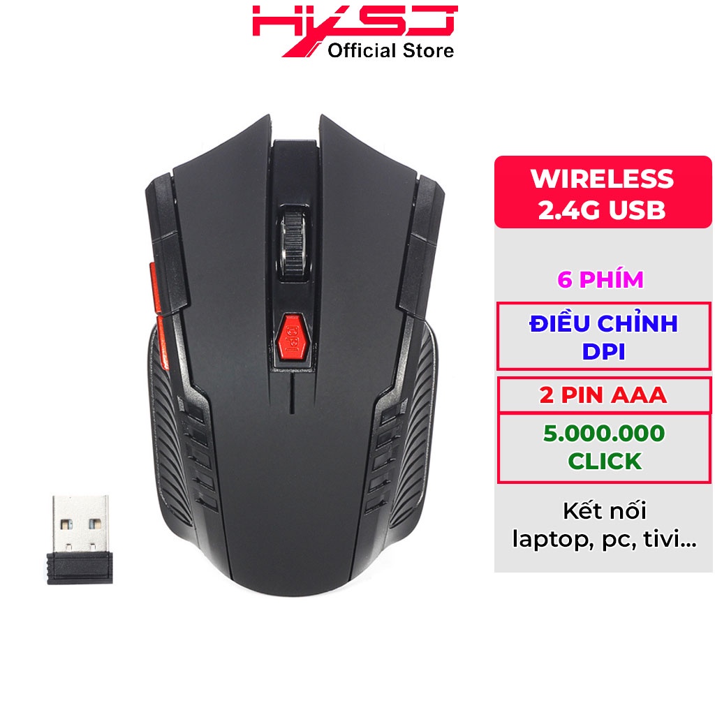 Chuột chơi game HXSJ A882 Wireless 2.4G, DPI 2400, 6 phím dành cho game thủ - Hàng chính hãng