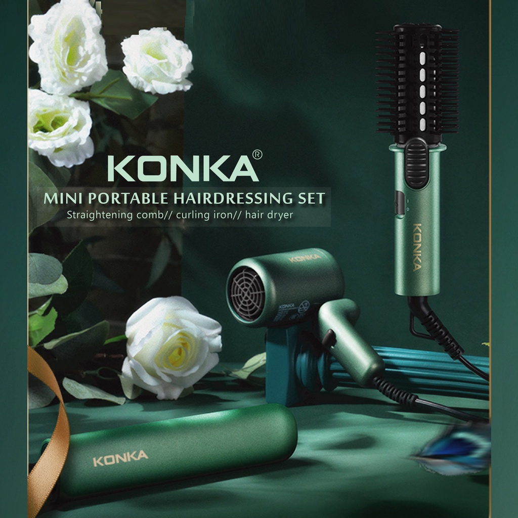 KONKA Official Store Bộ việc chăm sóc tóc di động đa chức năng Konka Set/bộ quà tặng (Máy sấy tóc+Curling Iron+Straight Tóc lược）