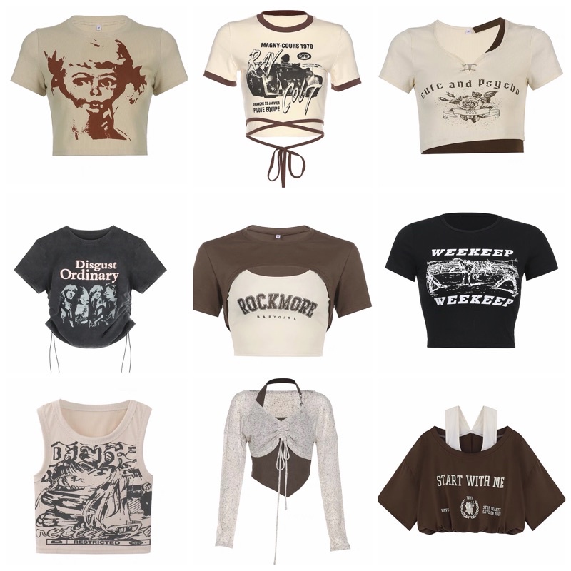 ÁO CROPTOP TAY NGẮN PHONG CÁCH RETRO [ Hàng Có Sẵn Ship Liền ]