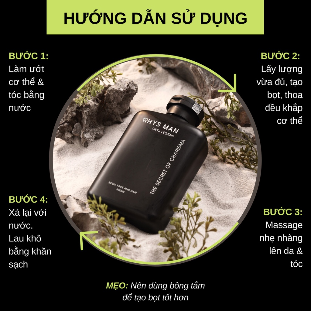 Sữa tắm gội nam RHYS MAN hương nước hoa 3 in 1 Rhys Legend 350ml