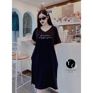 Đầm dáng suông thun thái cao cấp YoHoMi form rộng cổ tim mã YOU DON'T KNOWN