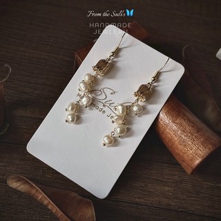 Khuyên tai hoa linh lan handmade, trai nuôi nước ngọt